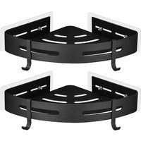 Schwarz) 2 Stück Eck-Duschregal aus Metall ohne Bohren mit 2 Duschhaken, rostfreier selbstklebender Halter für Badezimmerartikel von LINGHHANG