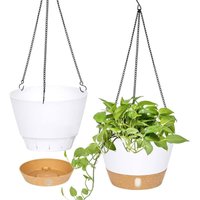 Set mit 2 (weißen) hängenden Pflanzgefäßen, 25,4 cm Durchmesser für den Innen- und Außenbereich, hängender Blumentopf mit Ablaufloch und 3 Haken für von LINGHHANG