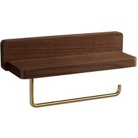 Toilettenpapierhalter aus Holz mit Ablage, Toilettenpapierhalter zur Wandmontage (selbstklebend oder zum Einbohren), Doppelter Toilettenpapierhalter von LINGHHANG