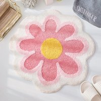 Niedliche Badematte, 40 cm x 40 cm (Rosa), weicher und flauschiger Mikrofaserteppich in Blumenform, wasserabsorbierend, rutschfest, für Toilette und von LINGHHANG