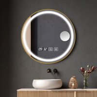 Runder Badezimmerspiegel zur Wandmontage mit LED-Beleuchtung – 61 x 61 cm großer Kosmetikspiegel mit Rahmen, Gold von LINGHHANG