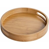 Linghhang - Rundes Serviertablett aus Holz mit Griffen (braun), 25 x 25 x 4 cm, rundes dekoratives Tablett, natürlicher Bambus, dekoratives Tablett von LINGHHANG