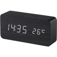 Linghhang - Schwarz) Digitaler Wecker aus Holz mit LED-Klangsteuerung, Stromversorgung über zwei USB-Akkus, leise Uhr aus Holz mit led, Heimdekoration von LINGHHANG