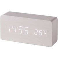 Linghhang - Weiß) Digitaler Wecker aus Holz mit LED-Klangsteuerung, Stromversorgung über zwei USB-Akkus, geräuschlose Holzuhr mit led, Heimdekoration von LINGHHANG