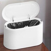 Linghhang - Weißer, kleiner Tischmülleimer mit Druckknopfdeckel, weißer Schreibtisch-Mülleimer, Mini-Tischmülleimer aus Kunststoff, tragbarer von LINGHHANG