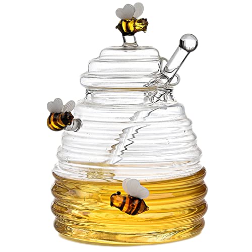 LINGJIONG Glas Honigtopf Mit Honigbehälter Honig Löffel Transparenter Glas Honigtöpfe Marmeladendose Vorratsdose Für Küche Zu Hause, Zum Servieren Von Honig Und Sirup von LINGJIONG