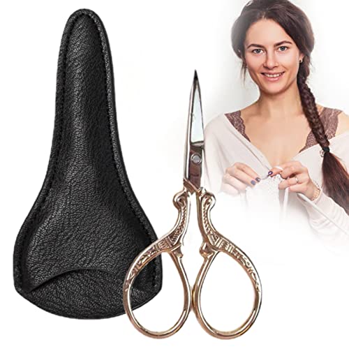 LINGJIONG Kleine Bastelschere mit Deckel | Nähschere Scharfe Schere Stickschere,Crafting Threading Crochet Cross Strickschere mit Lederbezug für Handarbeiten, Kunstwerke, Bastelscheren von LINGJIONG