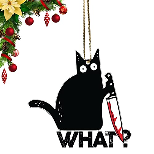 LINGJIONG Lustige schwarze Katzen-Ornamente, niedliche Katzen-Weihnachtsschmuck, Weihnachtsbaum-Hängen, Weihnachtsschmuck für Baum, Tür, Fenster, Schrank, Regal von LINGJIONG