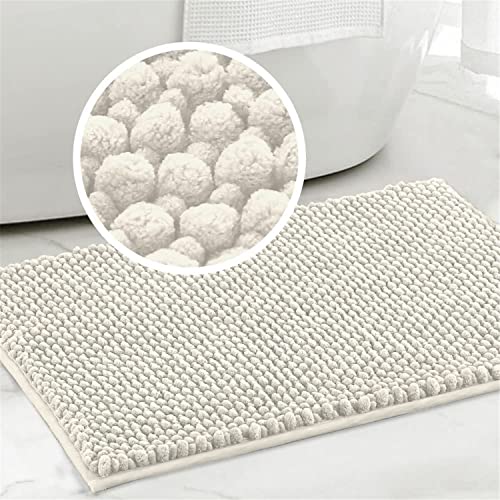 Badvorleger Badematte rutschfest Waschbar Badezimmerteppich Flauschig Badteppich Wasserabsorbierenden Duschvorleger Mikrofaser Duschmatte Chenille Teppich für Badewanne Bad (Elfenbein,43 x 60 cm) von LINGKY