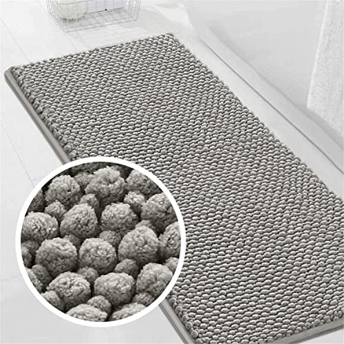 Badvorleger Badematte rutschfest Waschbar Badezimmerteppich Flauschig Badteppich Wasserabsorbierenden Duschvorleger Mikrofaser Duschmatte Chenille Teppich für Badewanne Bad (Hellgrau,120 x 50 cm) von LINGKY