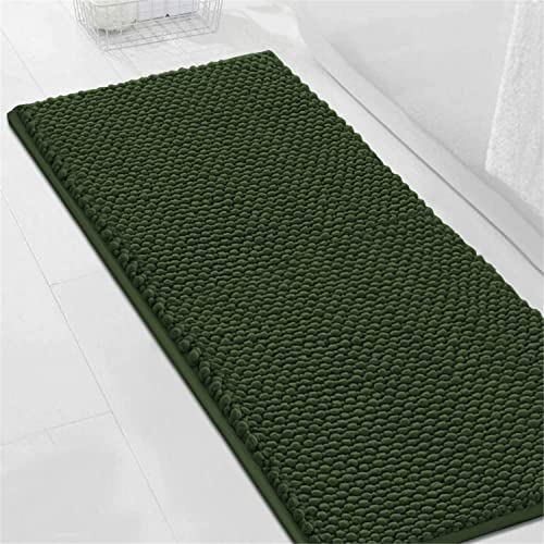 Badvorleger Badematte rutschfest Waschbar Badezimmerteppich Flauschig Badteppich Wasserabsorbierenden Duschvorleger Mikrofaser Duschmatte Chenille Teppich für Badewanne Bad (Olivgrün,120 x 50 cm) von LINGKY