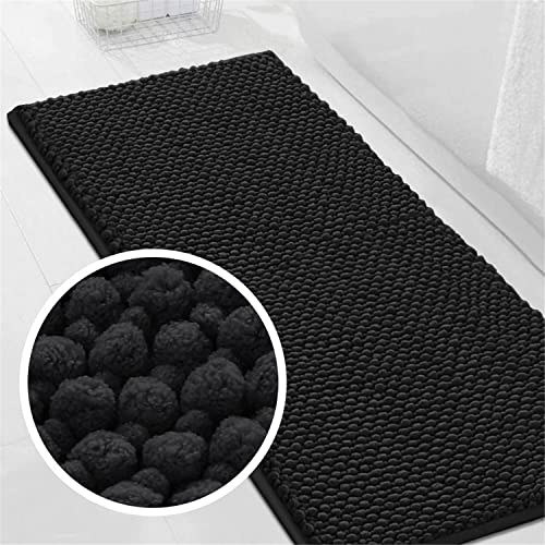 Badvorleger Badematte rutschfest Waschbar Badezimmerteppich Flauschig Badteppich Wasserabsorbierenden Duschvorleger Mikrofaser Duschmatte Chenille Teppich für Badewanne Bad (Schwarz,120 x 50 cm) von LINGKY