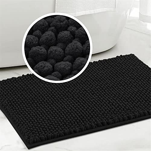 Badvorleger Badematte rutschfest Waschbar Badezimmerteppich Flauschig Badteppich Wasserabsorbierenden Duschvorleger Mikrofaser Duschmatte Chenille Teppich für Badewanne Bad (Schwarz,43 x 60 cm) von LINGKY