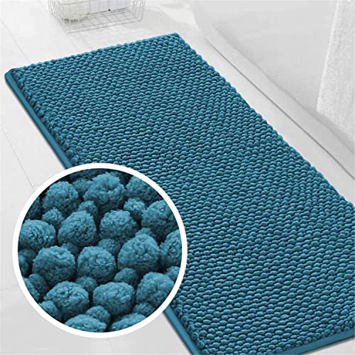 Badvorleger Badematte rutschfest Waschbar Badezimmerteppich Flauschig Badteppich Wasserabsorbierenden Duschvorleger Mikrofaser Duschmatte Chenille Teppich für Badewanne Bad (Türkis,120 x 50 cm) von LINGKY