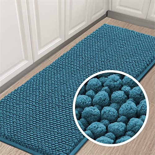 Badvorleger Badematte rutschfest Waschbar Badezimmerteppich Flauschig Badteppich Wasserabsorbierenden Duschvorleger Mikrofaser Duschmatte Chenille Teppich für Badewanne Bad (Türkis,150 x 50 cm) von LINGKY