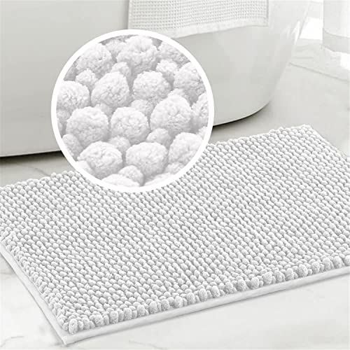 Badvorleger Badematte rutschfest Waschbar Badezimmerteppich Flauschig Badteppich Wasserabsorbierenden Duschvorleger Mikrofaser Duschmatte Chenille Teppich für Badewanne Bad (Weiß,50 x 80 cm) von LINGKY