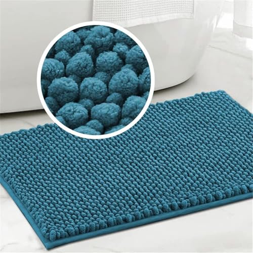LINGKY Badematte rutschfest 50x80 cm Chenille Badezimmerteppich Saugfähige Badteppich Waschbar Badvorleger Bad Teppich Badezimmer Duschvorleger Badematte Türkis von LINGKY