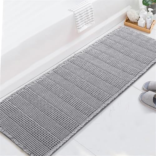 LINGKY Badteppich, Waffle Badematte - Badezimmerteppich mit rutschhemmender Rückseite - ultraweich, extrem saugfähig, flusenarm - Badvorleger rutschfest waschbar (60x180 cm,Hellgrau) von LINGKY