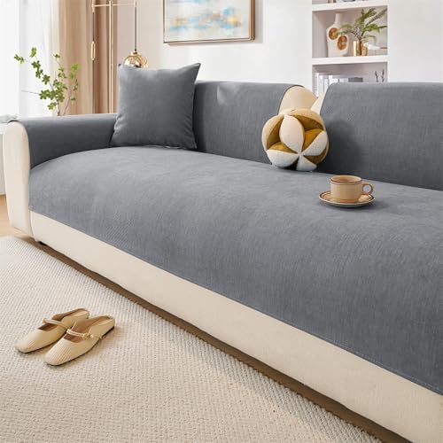 LINGKY Chenille Sofabezug 1 2 3 4 Sitzer, Sofadecken Für Sitzfläche, Ecksofa Sofa überzug, Sofaschoner rutschfest, Couch Überzug L Form Sofaüberwürfe, Sofaschutz Katze Hund (Grau,70x120cm) von LINGKY