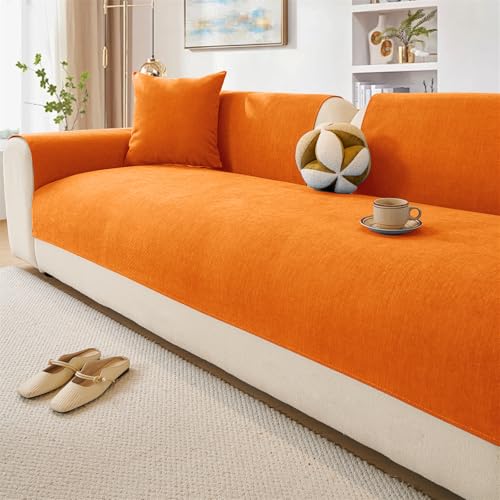 LINGKY Chenille Sofabezug 1 2 3 4 Sitzer, Sofadecken Für Sitzfläche, Ecksofa Sofa überzug, Sofaschoner rutschfest, Couch Überzug L Form Sofaüberwürfe, Sofaschutz Katze Hund (Orange,90x160cm) von LINGKY