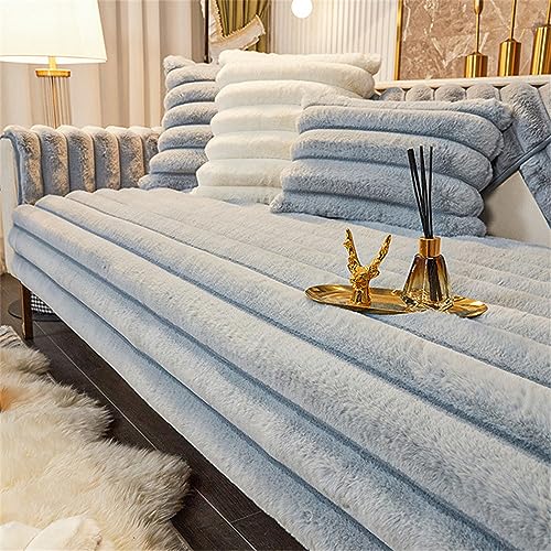 LINGKY Couch Überzug, Sofa Überzug 1/2/3/4 Sitzer L Form Sofa Cover Sofabezug Ecksofa, Universelle Sofaschoner rutschfest, Plüsch Sofa Sitzkissenbezug für Wohnzimmer (Blau,70x210cm) von LINGKY