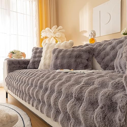 LINGKY Couch Überzug, Sofa Überzug 1/2/3/4 Sitzer L Form Sofa Cover Sofabezug Ecksofa, Universelle Sofaschoner rutschfest, Plüsch Sofa Sitzkissenbezug für Wohnzimmer (Dunkelgrau,45x45cm) von LINGKY