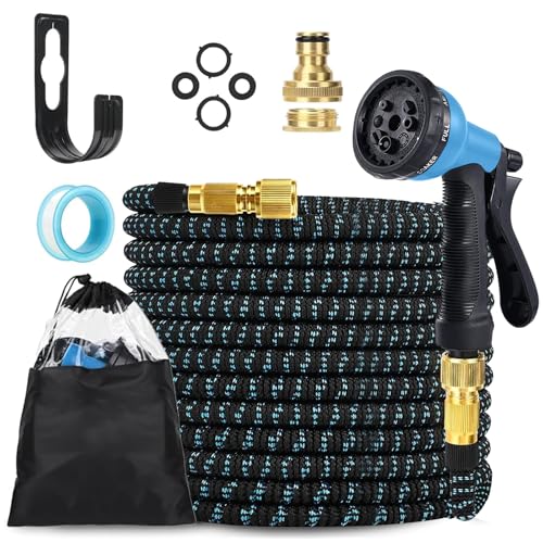 LINGKY Flexibler Gartenschlauch 23m, Wasserschlauch flexibel mit 3-Fach Latexkern, dehnbarer flexiSchlauch, alle Verschraubungen aus hochwertigem Messing, mit Innen- & Außenadapter von LINGKY