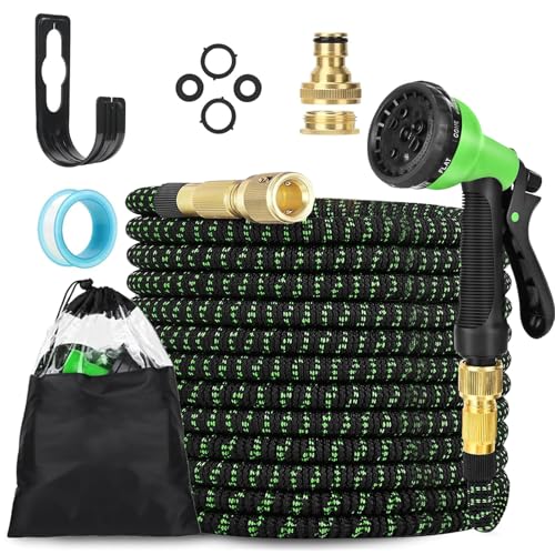 LINGKY Flexibler Gartenschlauch 30m mit 8 Funktionen Brause, Wasserschlauch flexibel mit 3-Fach Latexkern inkl. Vollmessing Adapter für 1/2' 3/4' Zoll und Wandhalterung, dehnbarer flexiSchlauch von LINGKY