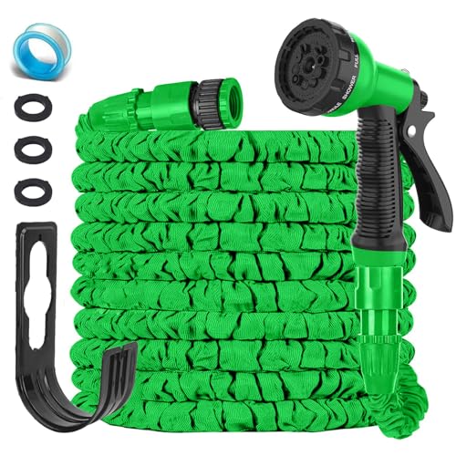 LINGKY Flexibler Gartenschlauch 30m mit 8-Funktionen Sprühfunktionen, Wasserschlauch flexibel mit 3-Fach Latexkern inkl. Adapter für 1/2' 3/4' Zoll und Wandhalterung, dehnbarer flexiSchlauch von LINGKY