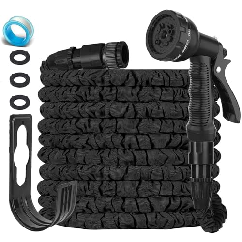 LINGKY Flexibler Gartenschlauch 7,5m mit 8-Funktionen Sprühfunktionen, Wasserschlauch flexibel mit 3-Fach Latexkern inkl. Adapter für 1/2' 3/4' Zoll und Wandhalterung, dehnbarer flexiSchlauch von LINGKY