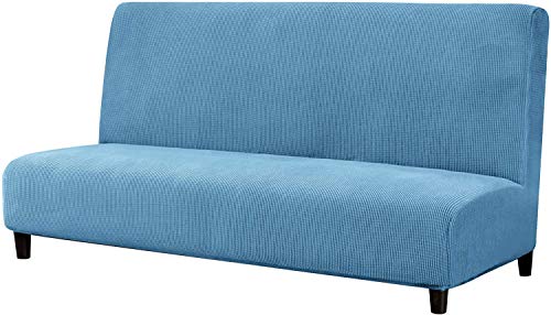 LINGKY Jacquard Stretch Armless Sofa Schonbezug, Soft Elastic Fitted Klappsofa Bettbezug Ohne Armlehne, Abnehmbarer Maschinenwaschbarer Rutschfester Möbelschutz Für Futon Couch (Denim Blue) von LINGKY