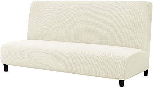 LINGKY Jacquard-Stretch-Sofa-Schonbezug, weich, elastisch, zusammenlegbar, ohne Armlehne, abnehmbar, maschinenwaschbar, rutschfest, Möbelschutz für Futoncouch (Elfenbein) von LINGKY