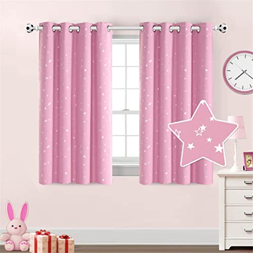 LINGKY Kinderzimmer Gardinen Jungen Mädchen Vorhang Blickdicht Funkelnde Silberne Sterne Verdunkelungsvorhang 2 Stücke mit Ösen für Kinderzimmer Fenster (Rosa/Silber,2X 132x137cm) von LINGKY