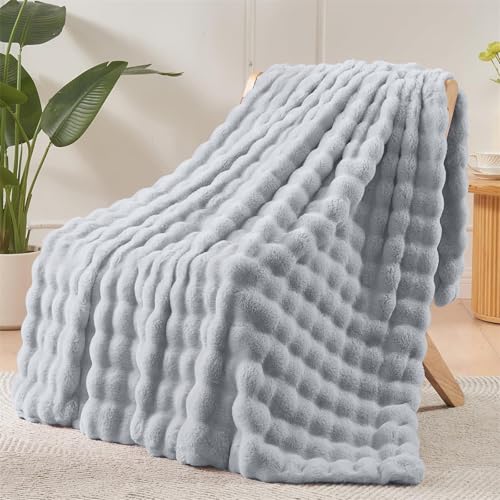 LINGKY Kuscheldecke Kaninchen Plüsch Flauschig Decke Soft Wohndecke Dick Flanell Decke Couchdecke Warme Überwurfdecke Sofadecke Tagesdecke Blanket Für Bett Sofa Schlafzimmer Hellgrau 130x160cm von LINGKY