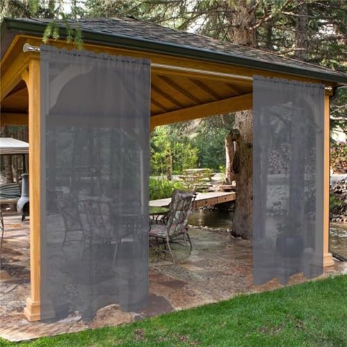 LINGKY Outdoor Vorhang Wetterfest Transparent Sonnenschutz Outdoorvorhänge Wasserdicht Voile Vorhang Outdoor Gardinen 2 Stück für Terrassentür Pavillon Veranda (B132xH213cm,Grau) von LINGKY