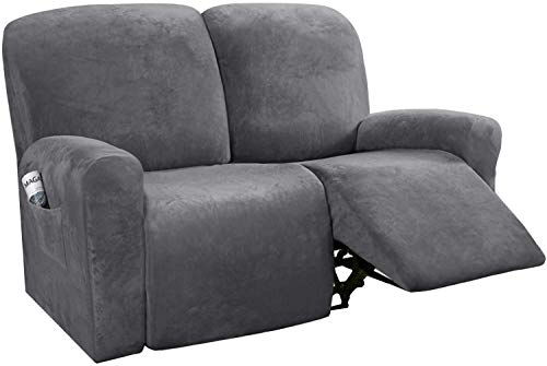 LINGKY Recliner Schonbezüge Recliner Cover Sofa Slipcover Sofabezug 6-teilige Möbelschutz Couch Rich Velvet Plüsch Form Fit Stretch Stylish Soft Mit Elastischem Boden (Grau) von LINGKY