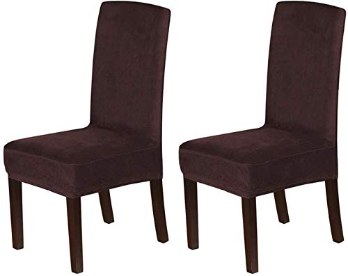 LINGKY Samt Esszimmer Stuhlhussen Stretch Stuhlhussen Für Esszimmer Parson Stuhl Schonbezüge Stuhl Schutzhüllen Esszimmer, Soft Thick Solid Velvet Fabric Washable (Braun,Set of 2) von LINGKY