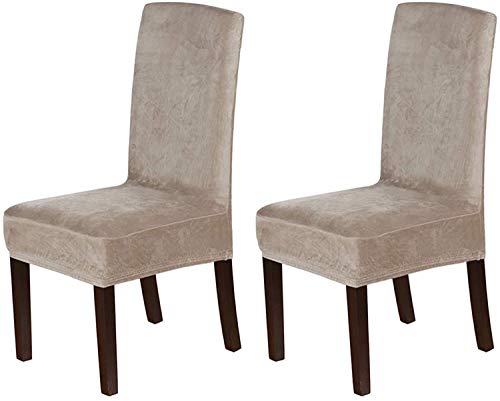 LINGKY Samt Esszimmer Stuhlhussen Stretch Stuhlhussen Für Esszimmer Parson Stuhl Schonbezüge Stuhl Schutzhüllen Esszimmer, Soft Thick Solid Velvet Fabric Washable (Taupe,Set of 2) von LINGKY