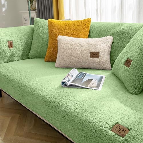 LINGKY Samt Sofabezug 1 2 3 4 Sitzer, L Form Sofaüberwurfe, Ecksofa Sofa überzug Pets Dog Couch überzug Anti-rutsch Sofaschutz, Ultra Weicher Sofaschoner (Gras Grün, 110x160cm/Rechteckig) von LINGKY