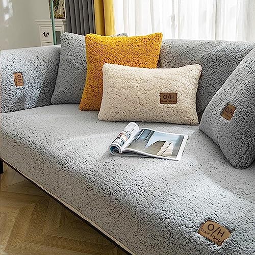 LINGKY Samt Sofabezug 1 2 3 4 Sitzer, L Form Sofaüberwurfe, Ecksofa Sofa überzug Pets Dog Couch überzug Anti-rutsch Sofaschutz, Ultra Weicher Sofaschoner (Grau,90x240cm/Rechteckig) von LINGKY