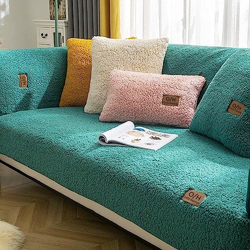 LINGKY Samt Sofabezug 1 2 3 4 Sitzer, L Form Sofaüberwurfe, Ecksofa Sofa überzug Pets Dog Couch überzug Anti-rutsch Sofaschutz, Ultra Weicher Sofaschoner (Grün,110x210cm/Rechteckig) von LINGKY