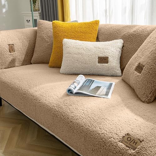 LINGKY Samt Sofabezug 1 2 3 4 Sitzer, L Form Sofaüberwurfe, Ecksofa Sofa überzug Pets Dog Couch überzug Anti-rutsch Sofaschutz, Ultra Weicher Sofaschoner (Kaffee, 110x160cm/Rechteckig) von LINGKY