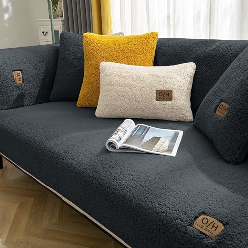 LINGKY Samt Sofabezug 1 2 3 4 Sitzer, L Form Sofaüberwurfe, Ecksofa Sofa überzug Pets Dog Couch überzug Anti-rutsch Sofaschutz, Ultra Weicher Sofaschoner (Schwarz, 110x180cm/Rechteckig) von LINGKY