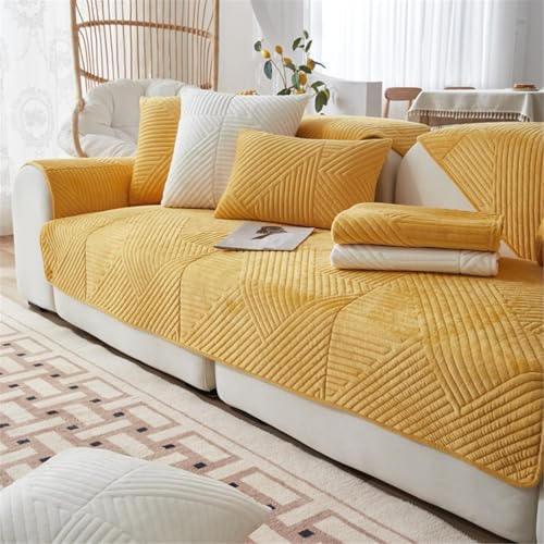 LINGKY Samt Sofabezug Ecksofa l Form Sofa Überzug Couchbezug Sofa/Couch Wurfdecke Eckcouch 3/2/1 Sitzer Sofaschutz Sofaüberwurfe Sofaschoner Sofabezüge rutschfest Hund Katze (Gelb,70x70cm/Quadrat) von LINGKY
