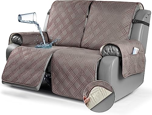 LINGKY Sesselschoner für Fernsehsessel, 100% Wasserdicht 1 Sitzer Sesselschoner, Anti-Rutsch Sesselauflage Relax mit Taschen Waschbar Sessel Überwürf Sesselbezug (Taupe,2-Sitzer) von LINGKY