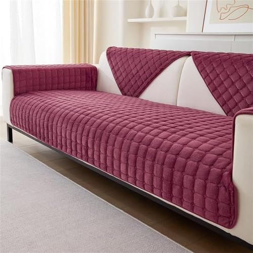 LINGKY Sofa/Couch überzug, Samt Sofabezug L Form/Ecksofa 4/3/2/1 Sitzer, Sofa überwurfdecke, Ultra Weicher Sofaschoner rutschfest, Sofaschutz Katze Hund (Weinrot,45x45cm/Kissenbezug) von LINGKY