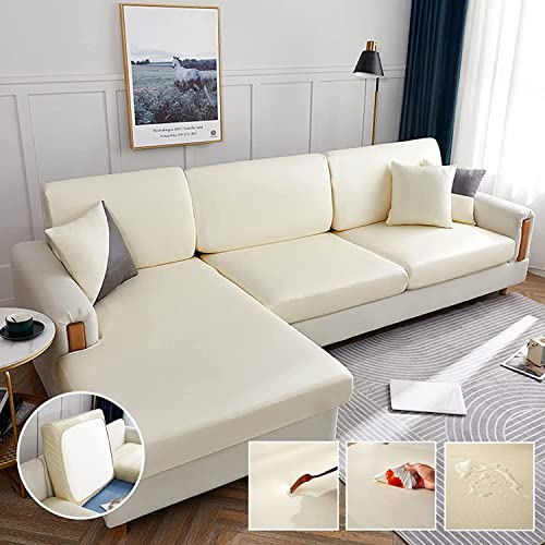 LINGKY Sofa Sitzkissenbezug, Stretch Sofabezug Sofa Überzug L Form Wasserdichter Sofa Sitzbezug, Couch Kissenbezüge aus Kunstleder, Husse Überzug Bezug für Sofa Sitzkissen (Beige,2-Sitzer) von LINGKY