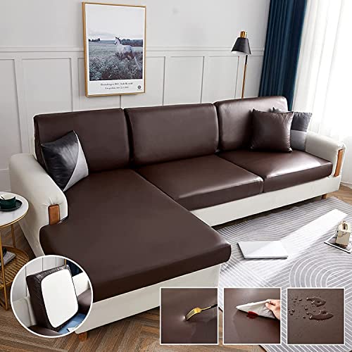 LINGKY Sofa Sitzkissenbezug, Stretch Sofabezug Sofa Überzug L Form Wasserdichter Sofa Sitzbezug, Couch Kissenbezüge aus Kunstleder, Husse Überzug Bezug für Sofa Sitzkissen (Braun,1-Sitzer) von LINGKY