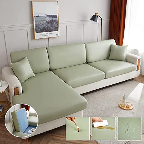 LINGKY Sofa Sitzkissenbezug, Stretch Sofabezug Sofa Überzug L Form Wasserdichter Sofa Sitzbezug, Couch Kissenbezüge aus Kunstleder, Husse Überzug Bezug für Sofa Sitzkissen (Hellgrün,3-Sitzer) von LINGKY