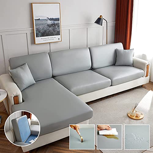 LINGKY Sofa Sitzkissenbezug, Stretch Sofabezug Sofa Überzug L Form Wasserdichter Sofa Sitzbezug, Couch Kissenbezüge aus Kunstleder, Husse Überzug Bezug für Sofa Sitzkissen (Silber,2-Sitzer) von LINGKY